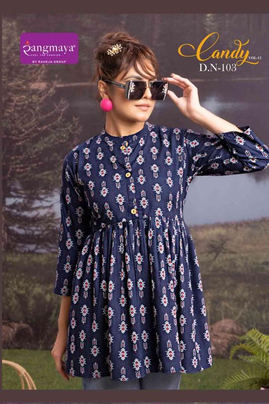 Rangmaya candy vol 12 reyon short top premium kurti brands