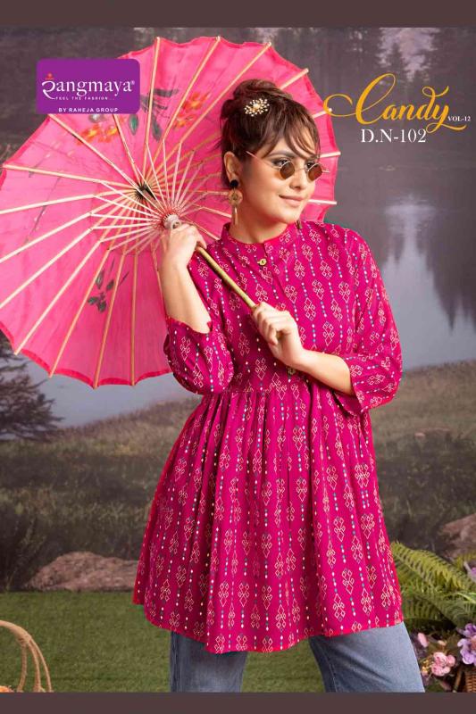 Rangmaya candy vol 12 reyon short top premium kurti brands