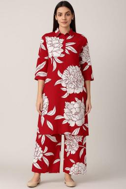 Rayon print top with colar coord set branded kurti wholesale