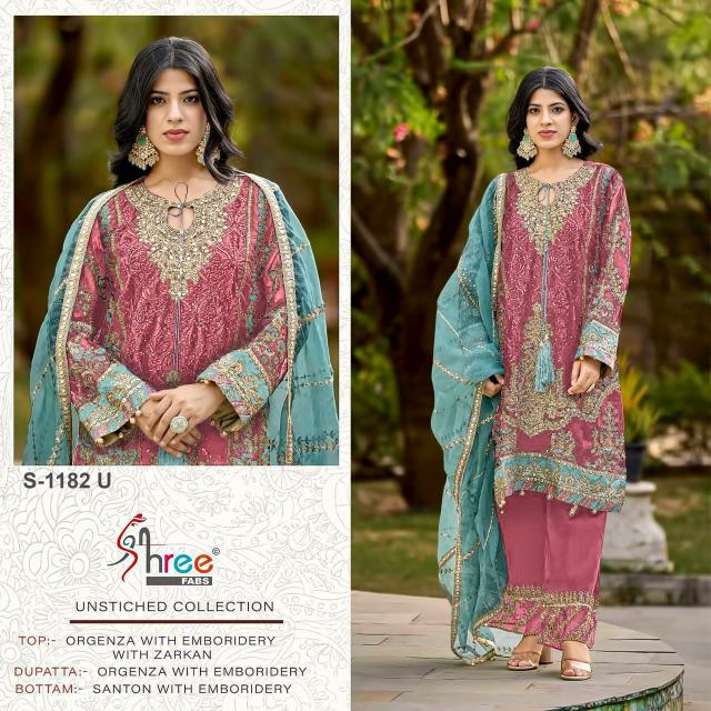 Shree fab design no-1182 orangza surat dress material wholesale market online