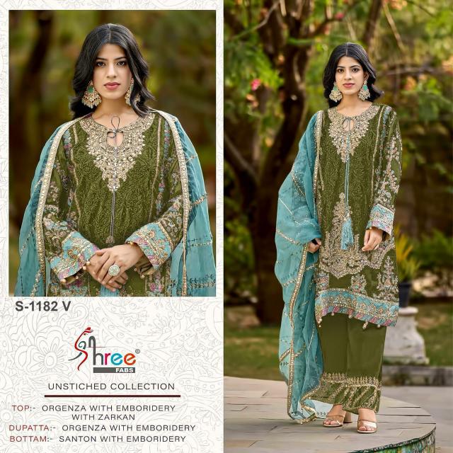 Shree fab design no-1182 orangza surat dress material wholesale market online