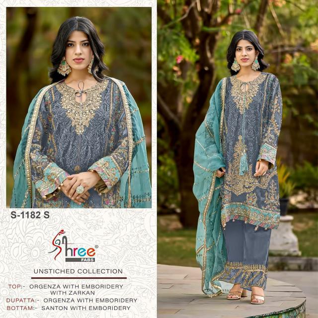 Shree fab design no-1182 orangza surat dress material wholesale market online