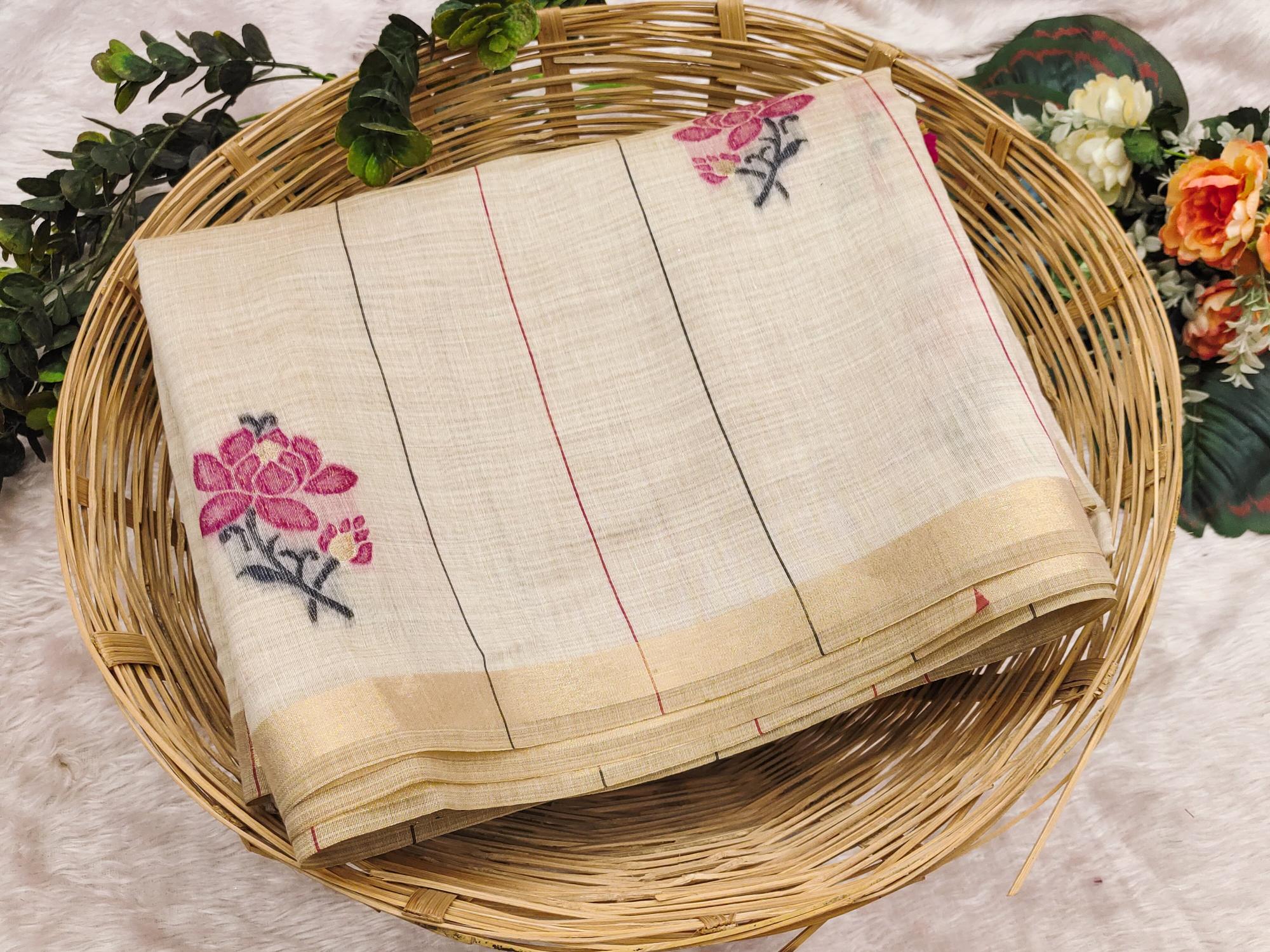 Soft colorfull muga cotton saree & pallu with contrast blouse surat sarees wholesale