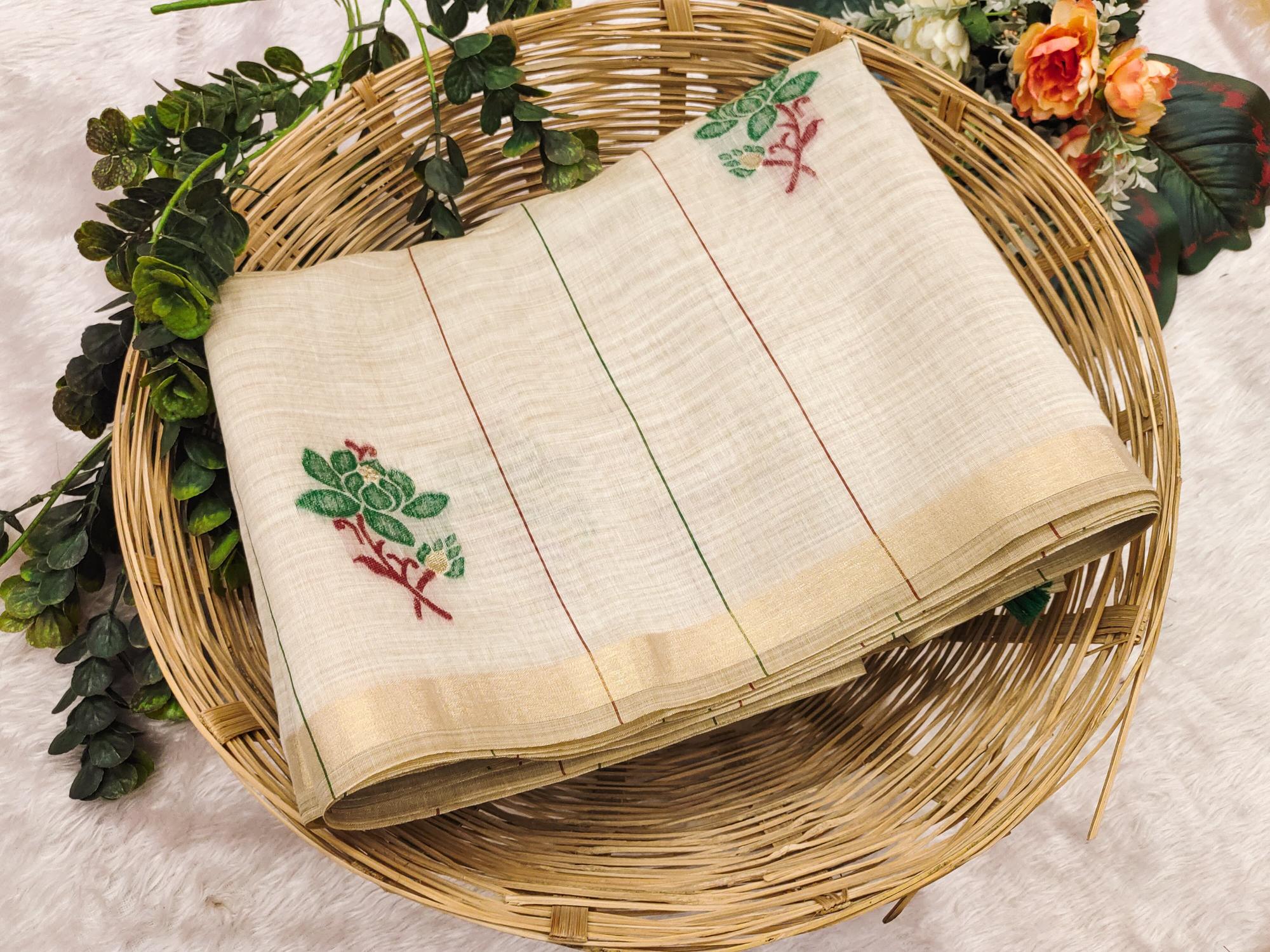 Soft colorfull muga cotton saree & pallu with contrast blouse surat sarees wholesale