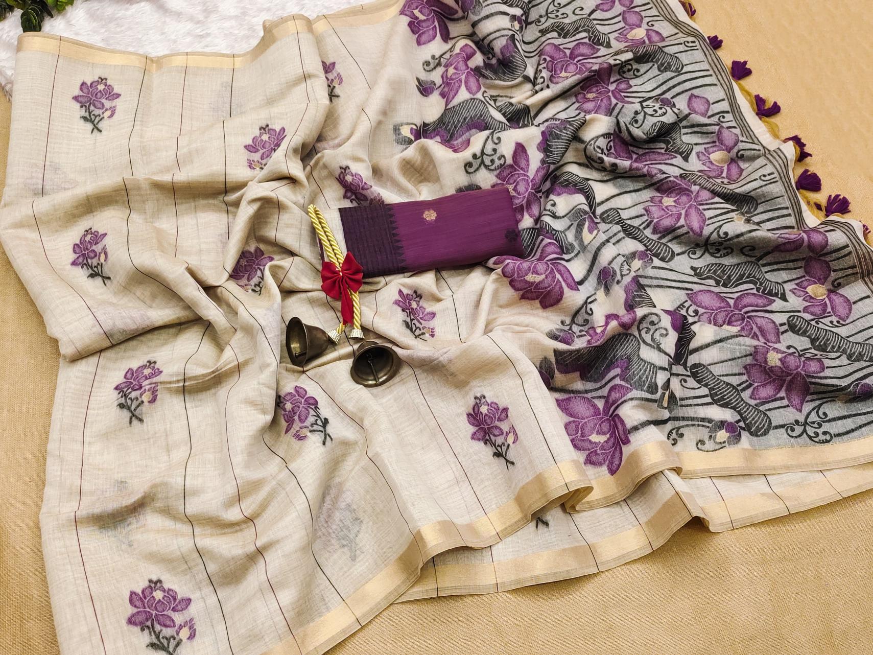 Soft colorfull muga cotton saree & pallu with contrast blouse surat sarees wholesale