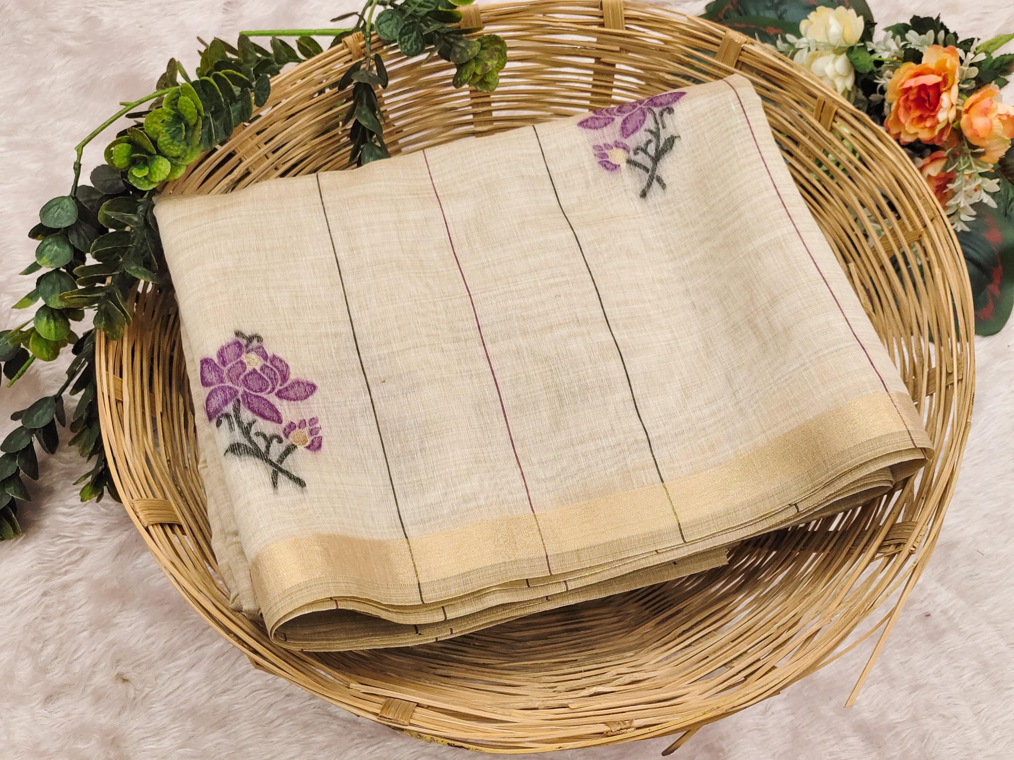 Soft colorfull muga cotton saree & pallu with contrast blouse surat sarees wholesale