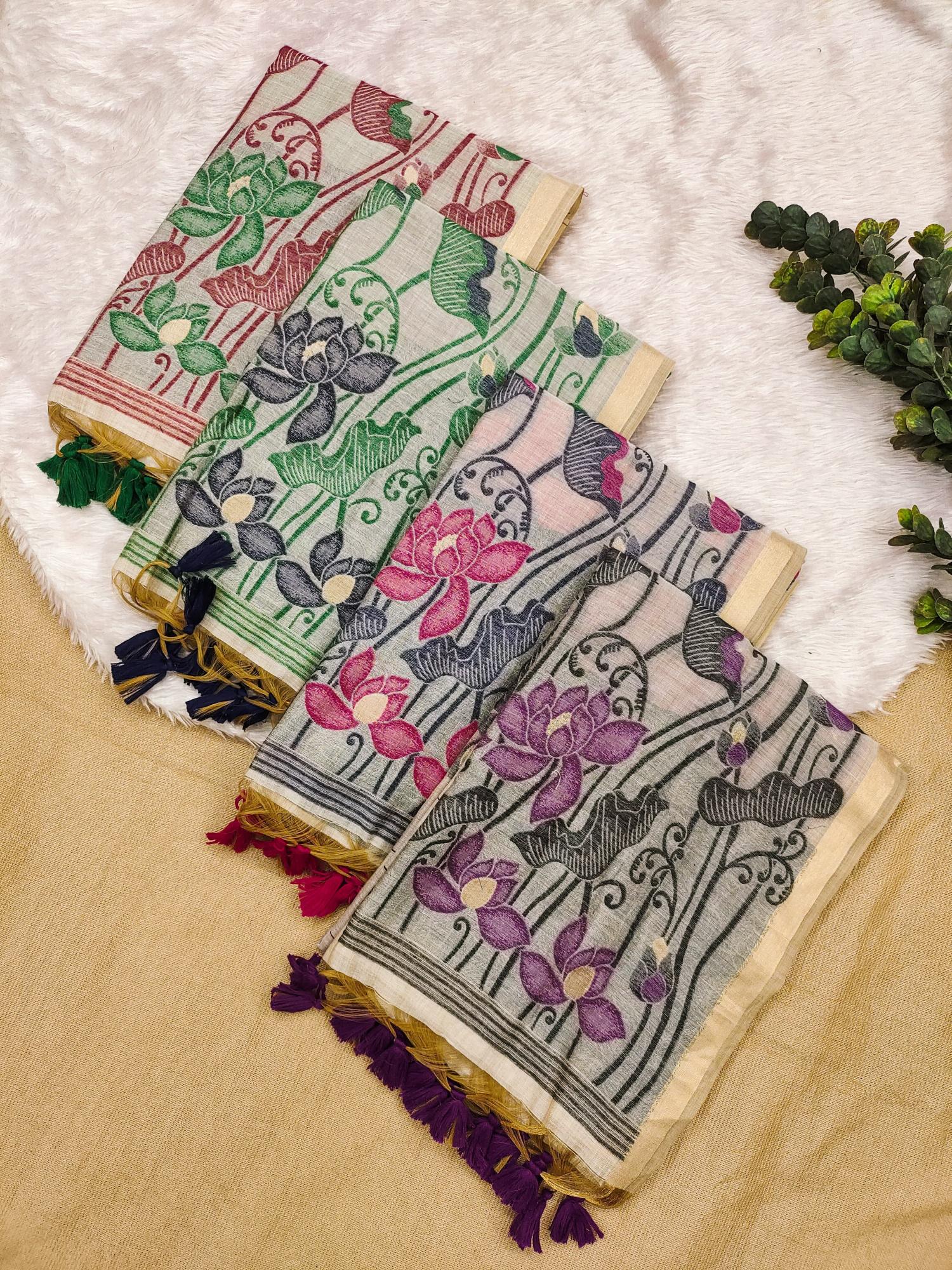 Soft colorfull muga cotton saree & pallu with contrast blouse surat sarees wholesale