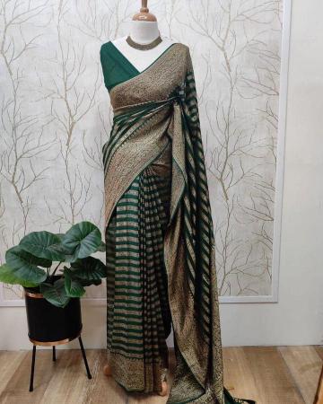 Soft khadi georgette silk saree & rich zari pallu with running blouse surat saree market