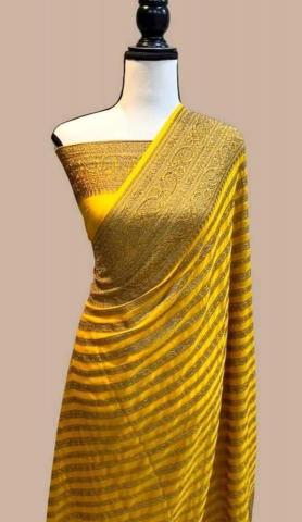 Soft khadi georgette silk saree & rich zari pallu with running blouse surat saree market