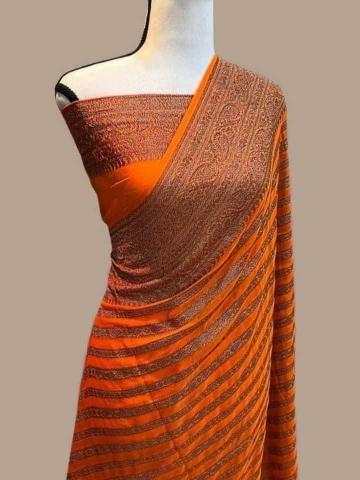 Soft khadi georgette silk saree & rich zari pallu with running blouse surat saree market