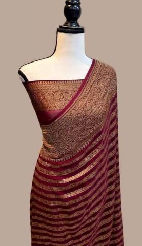 Soft khadi georgette silk saree & rich zari pallu with running blouse surat saree market