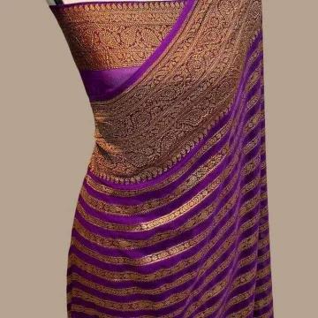 Soft khadi georgette silk saree & rich zari pallu with running blouse surat saree market