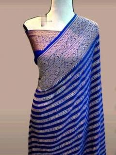 Soft khadi georgette silk saree & rich zari pallu with running blouse surat saree market