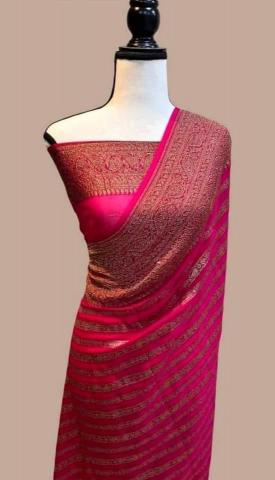 Soft khadi georgette silk saree & rich zari pallu with running blouse surat saree market
