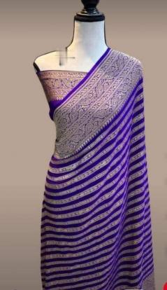Soft khadi georgette silk saree & rich zari pallu with running blouse surat saree market