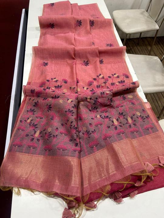 Soft muga cotton floral weaving wholesale saree market in surat with price 