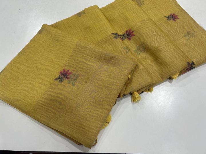 Soft muga cotton floral weaving wholesale saree market in surat with price 