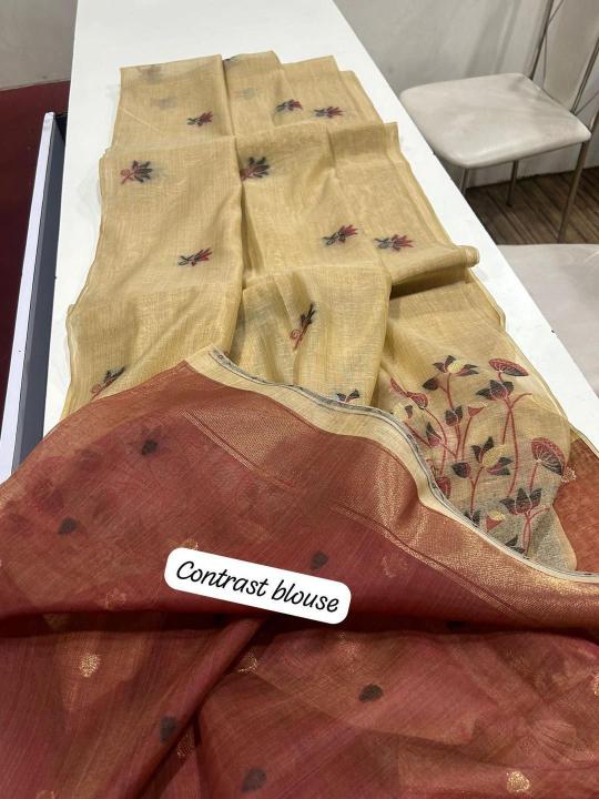 Soft muga cotton floral weaving wholesale saree market in surat with price 