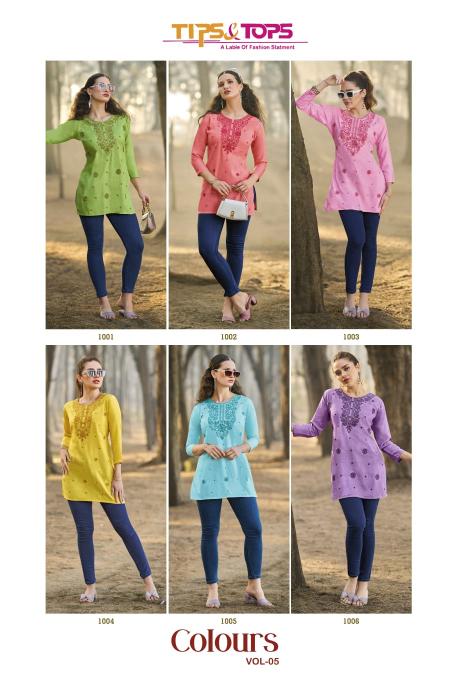 Tips & tops colors vol 5 heavy reyon slub short top branded kurtis manufacturers in india