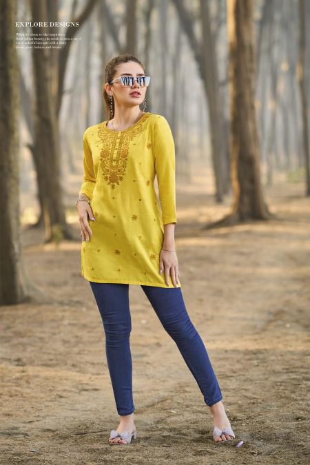 Tips & tops colors vol 5 heavy reyon slub short top branded kurtis manufacturers in india