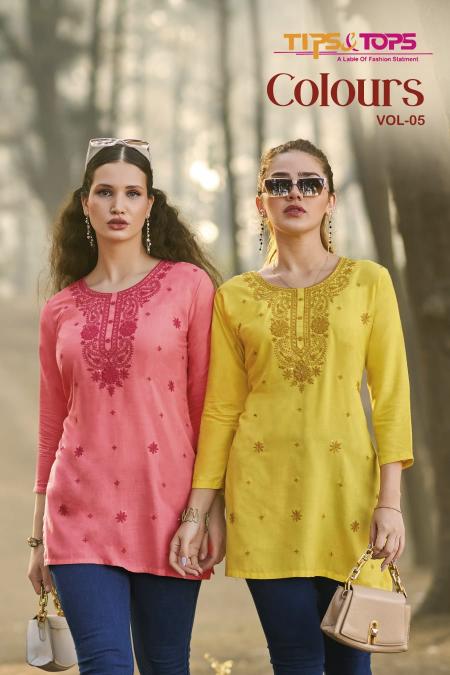 Tips & tops colors vol 5 heavy reyon slub short top branded kurtis manufacturers in india