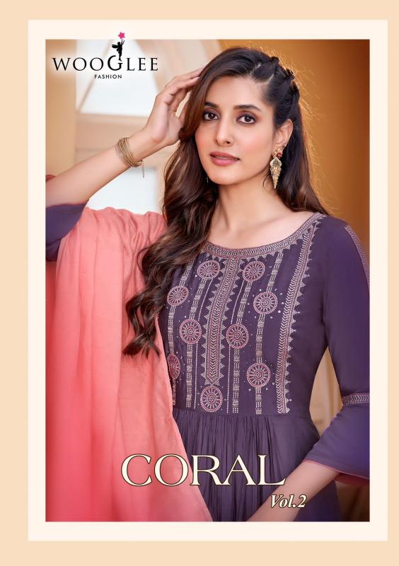 Wooglee coral vol 2 rayon top bottom dupatta branded kurti wholesale