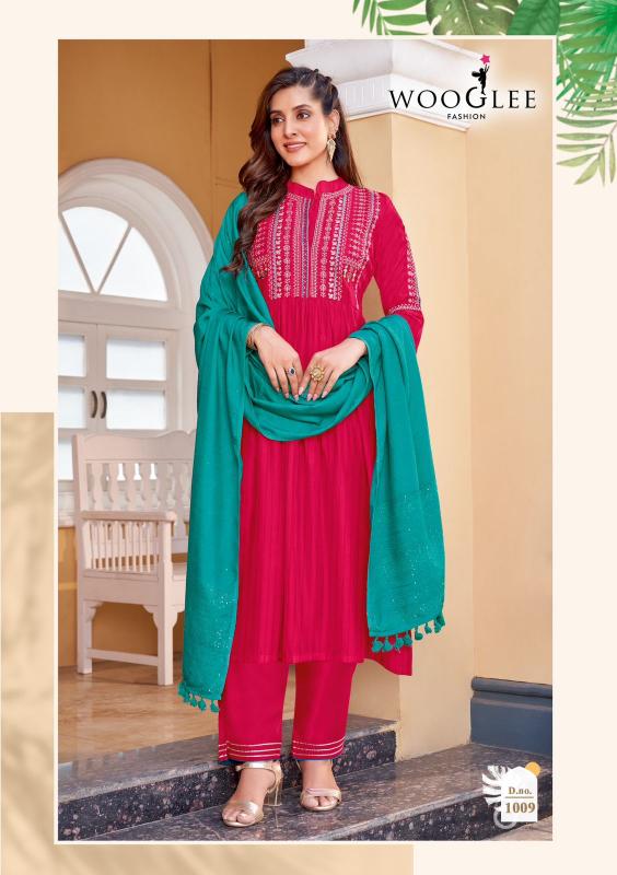 Wooglee coral vol 2 rayon top bottom dupatta branded kurti wholesale