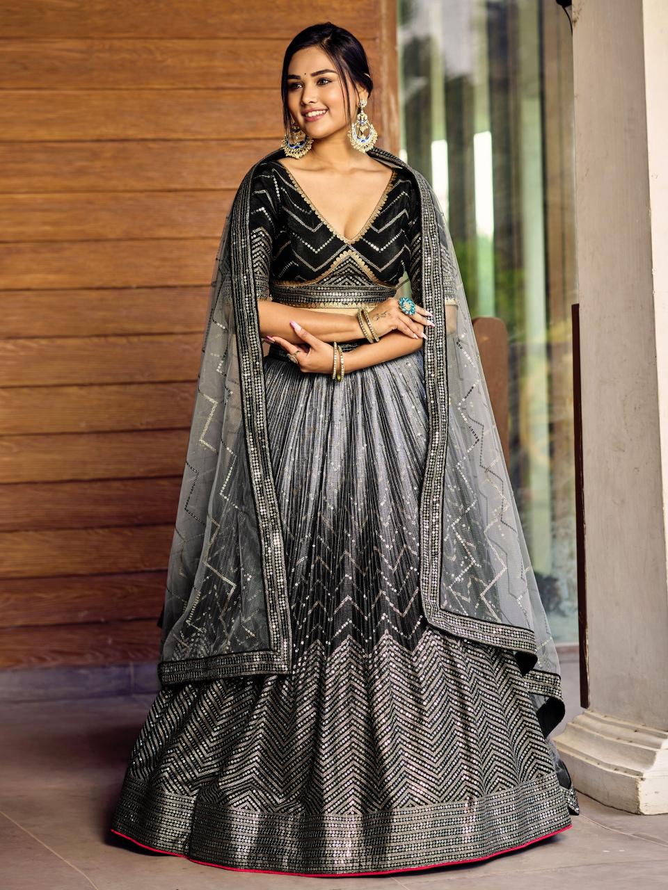 Zeel clothing 5057 black Art Silk Surat wholesale market for lehenga choli