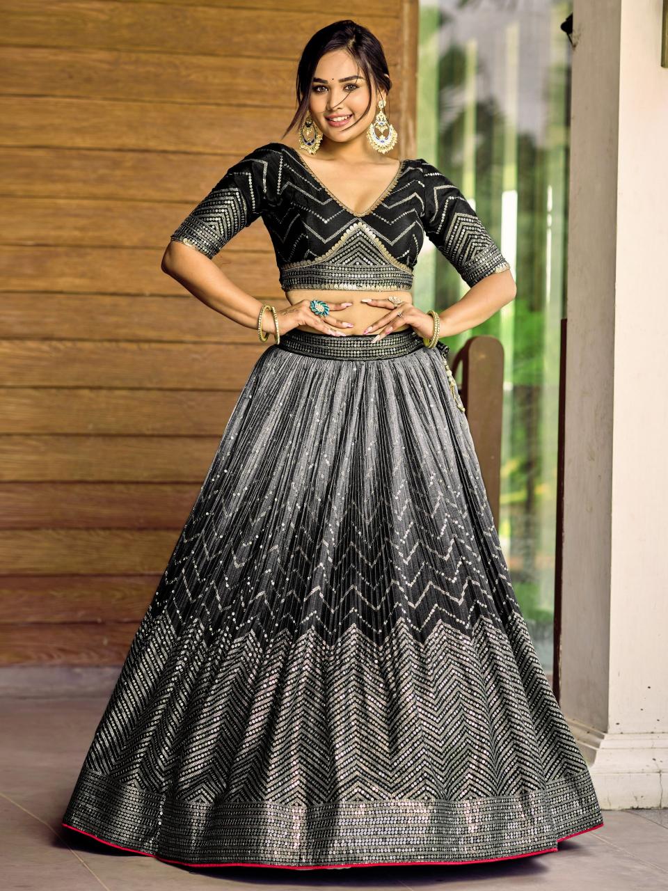 Zeel clothing 5057 black Art Silk Surat wholesale market for lehenga choli