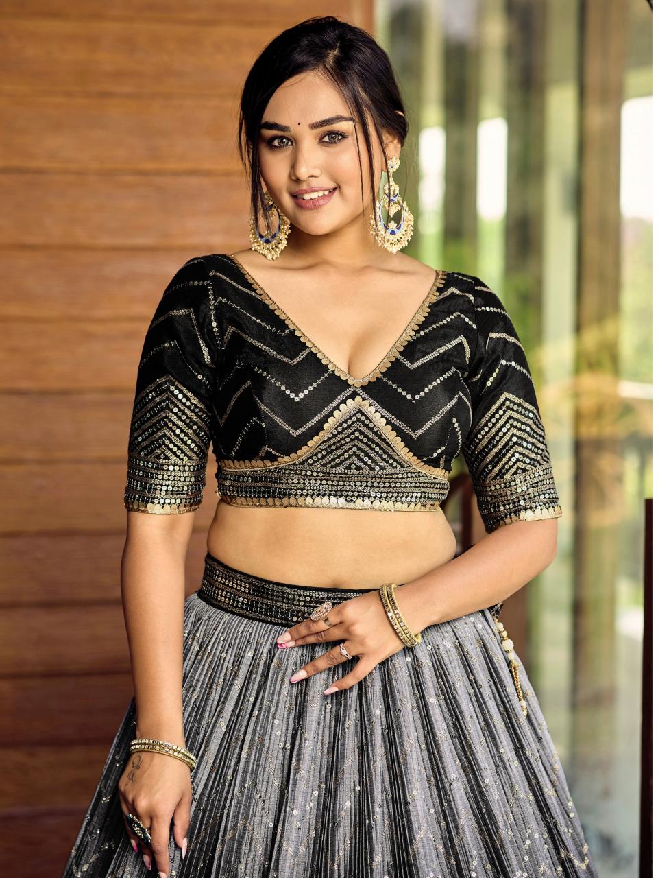 Zeel clothing 5057 black Art Silk Surat wholesale market for lehenga choli