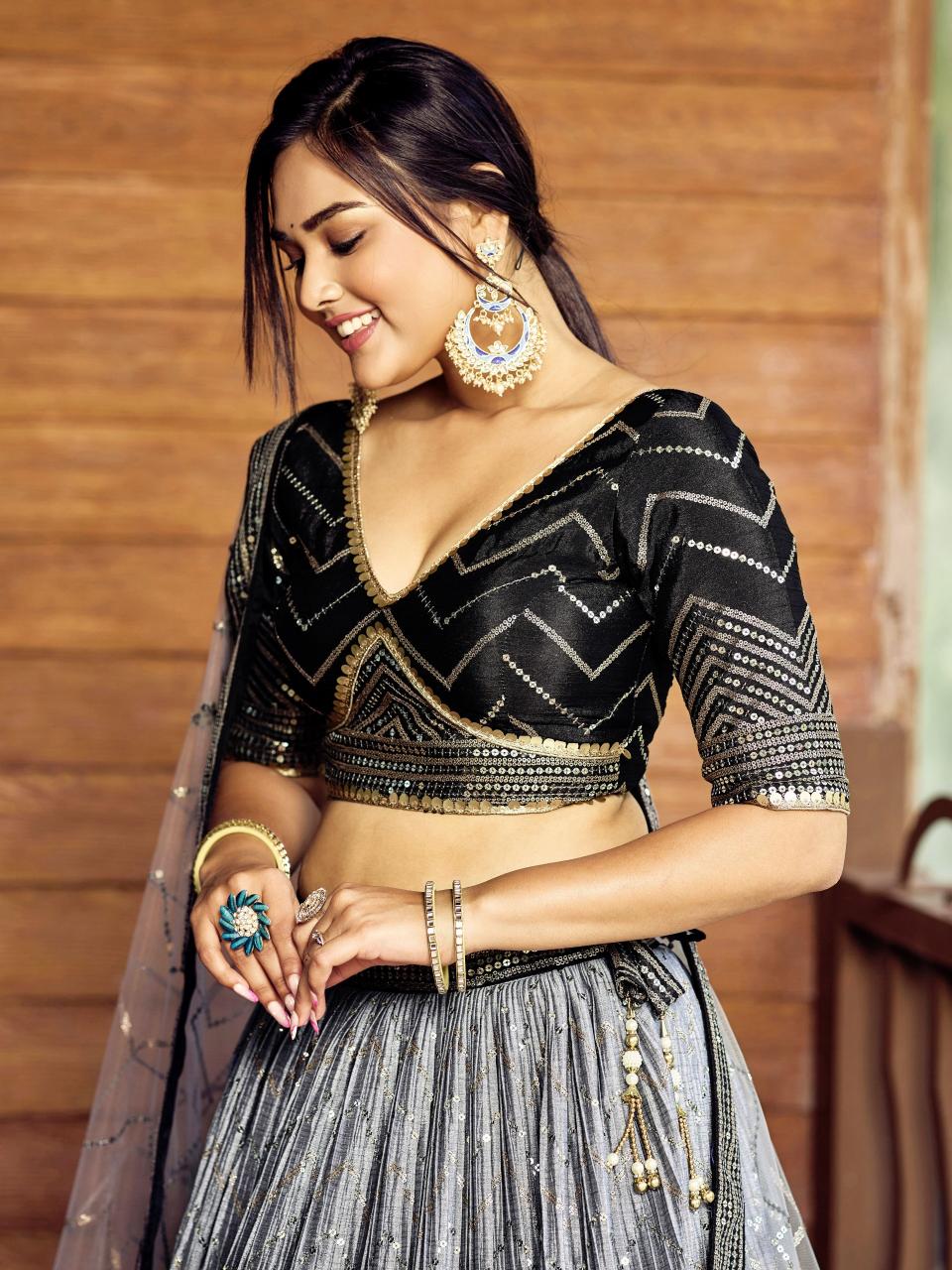 Zeel clothing 5057 black Art Silk Surat wholesale market for lehenga choli