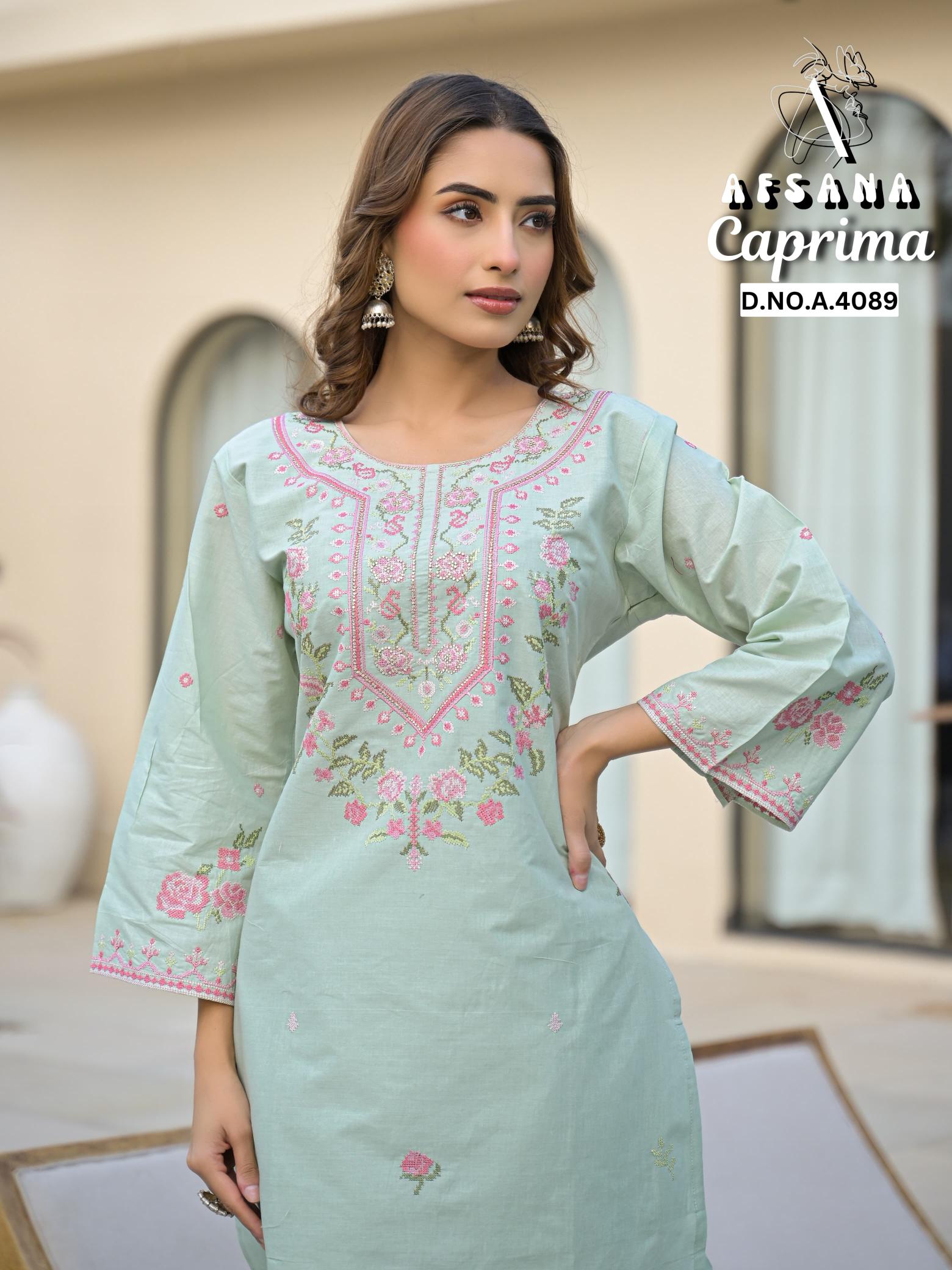 Afsana caprima cotton coord set branded kurtis manufacturers in india