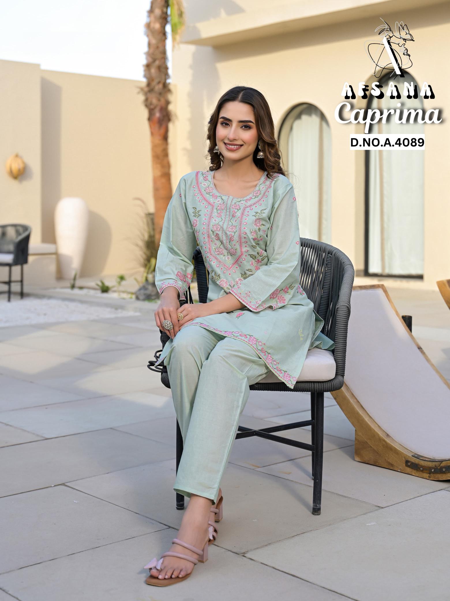 Afsana caprima cotton coord set branded kurtis manufacturers in india