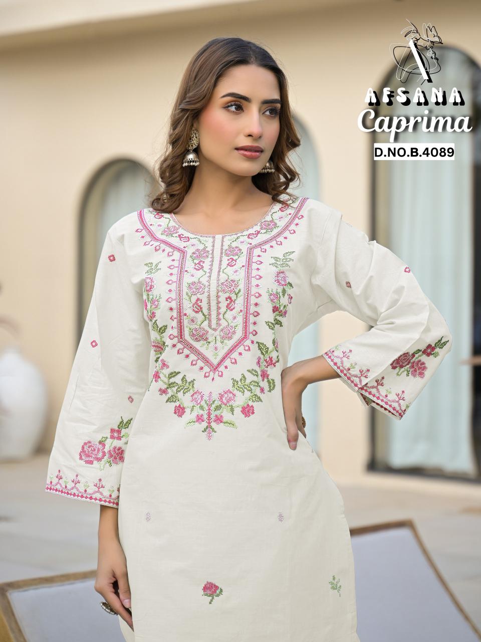 Afsana caprima cotton with embroidery coord set branded kurtis wholesale online