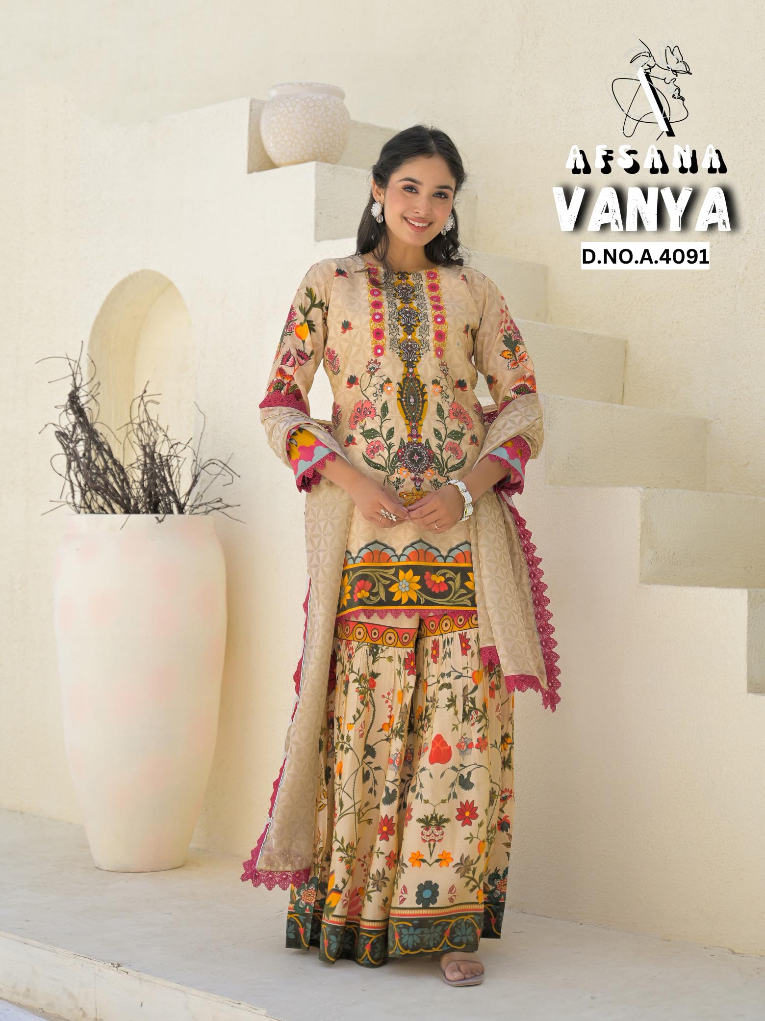Afsana vanya seemar gold digital print khathli work catalog pakistani lawn suits wholesale in dubai