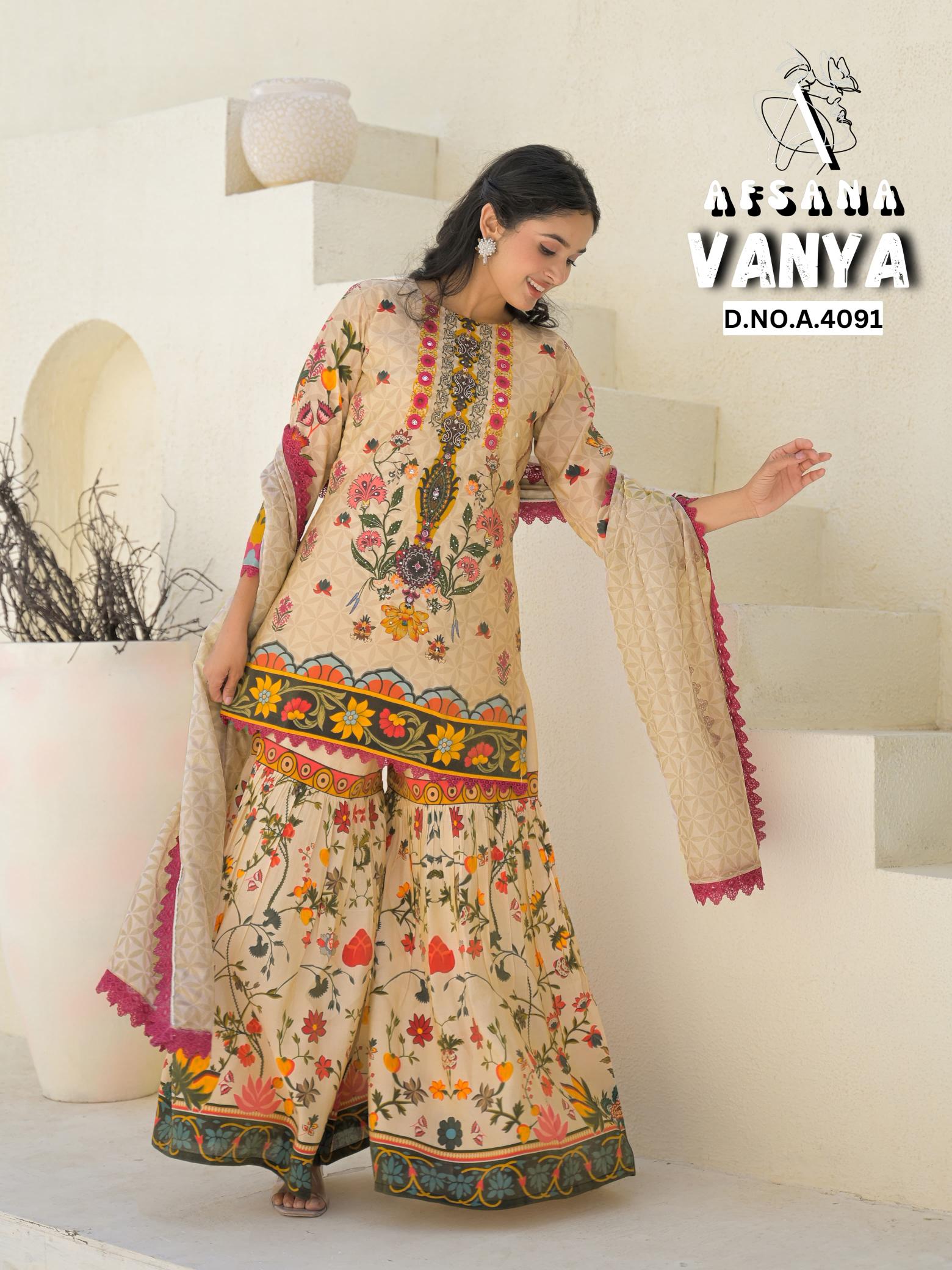Afsana vanya seemar gold digital print khathli work catalog pakistani lawn suits wholesale in dubai