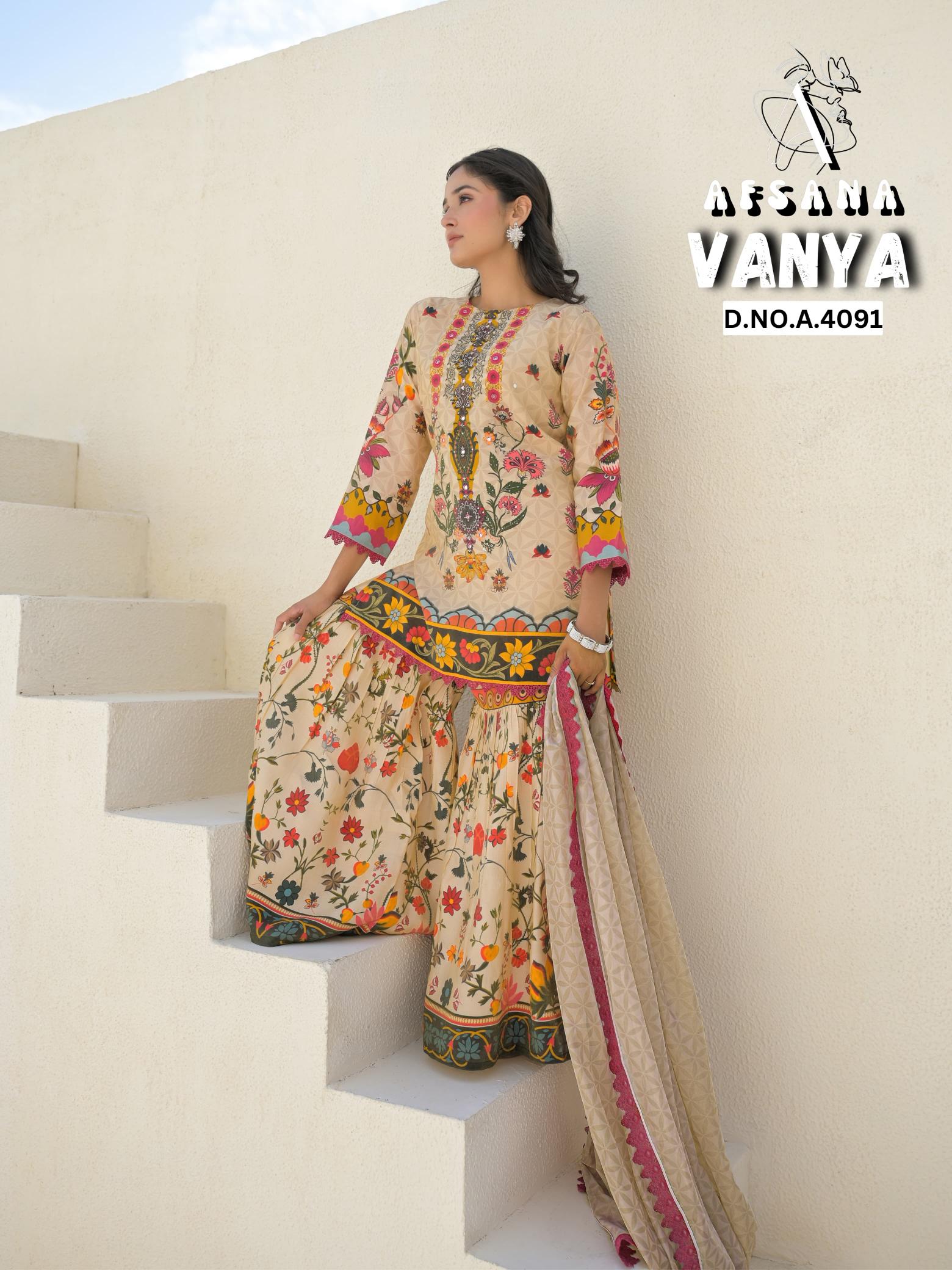 Afsana vanya seemar gold digital print khathli work catalog pakistani lawn suits wholesale in dubai