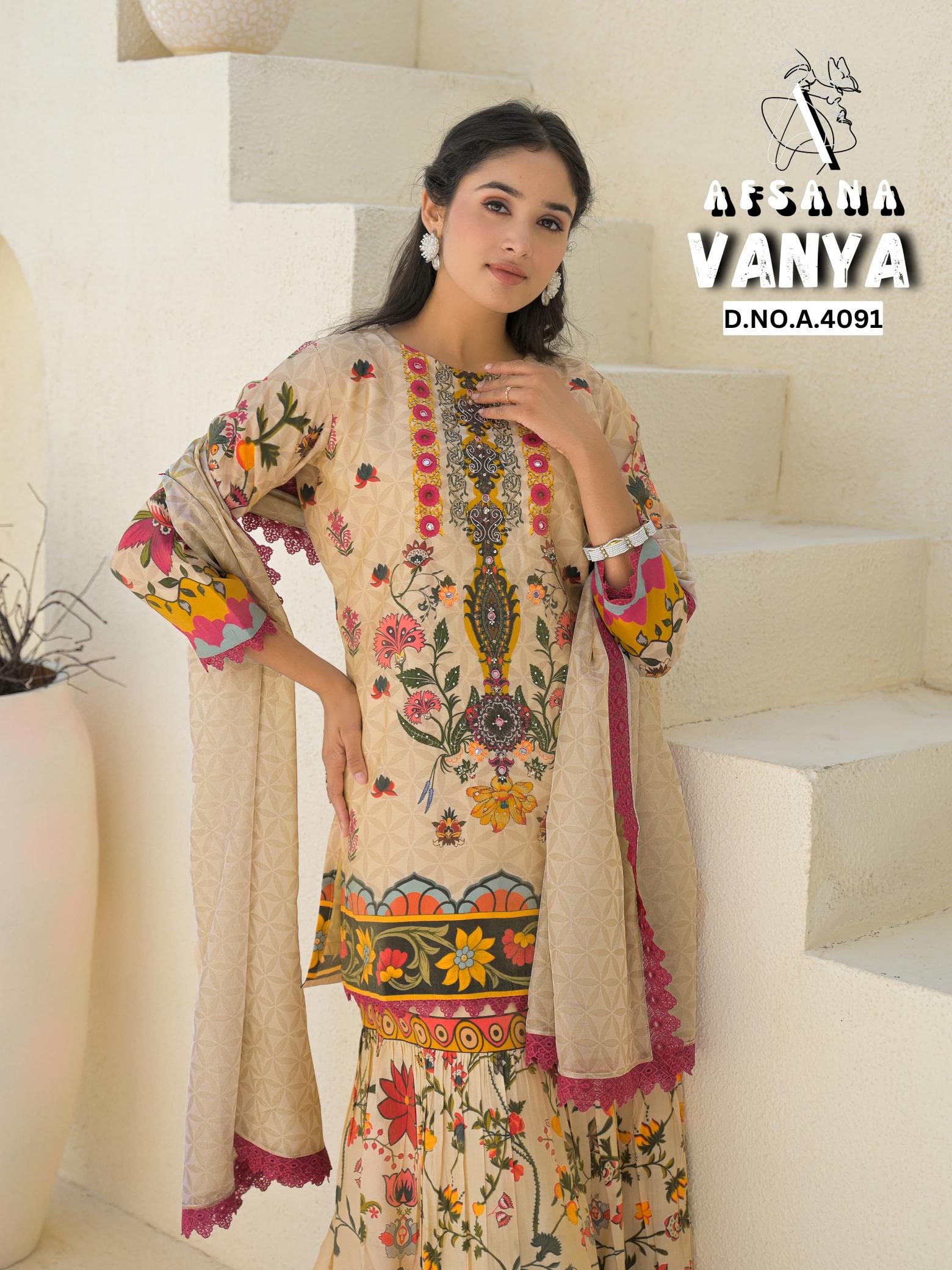 Afsana vanya seemar gold digital print khathli work catalog pakistani lawn suits wholesale in dubai