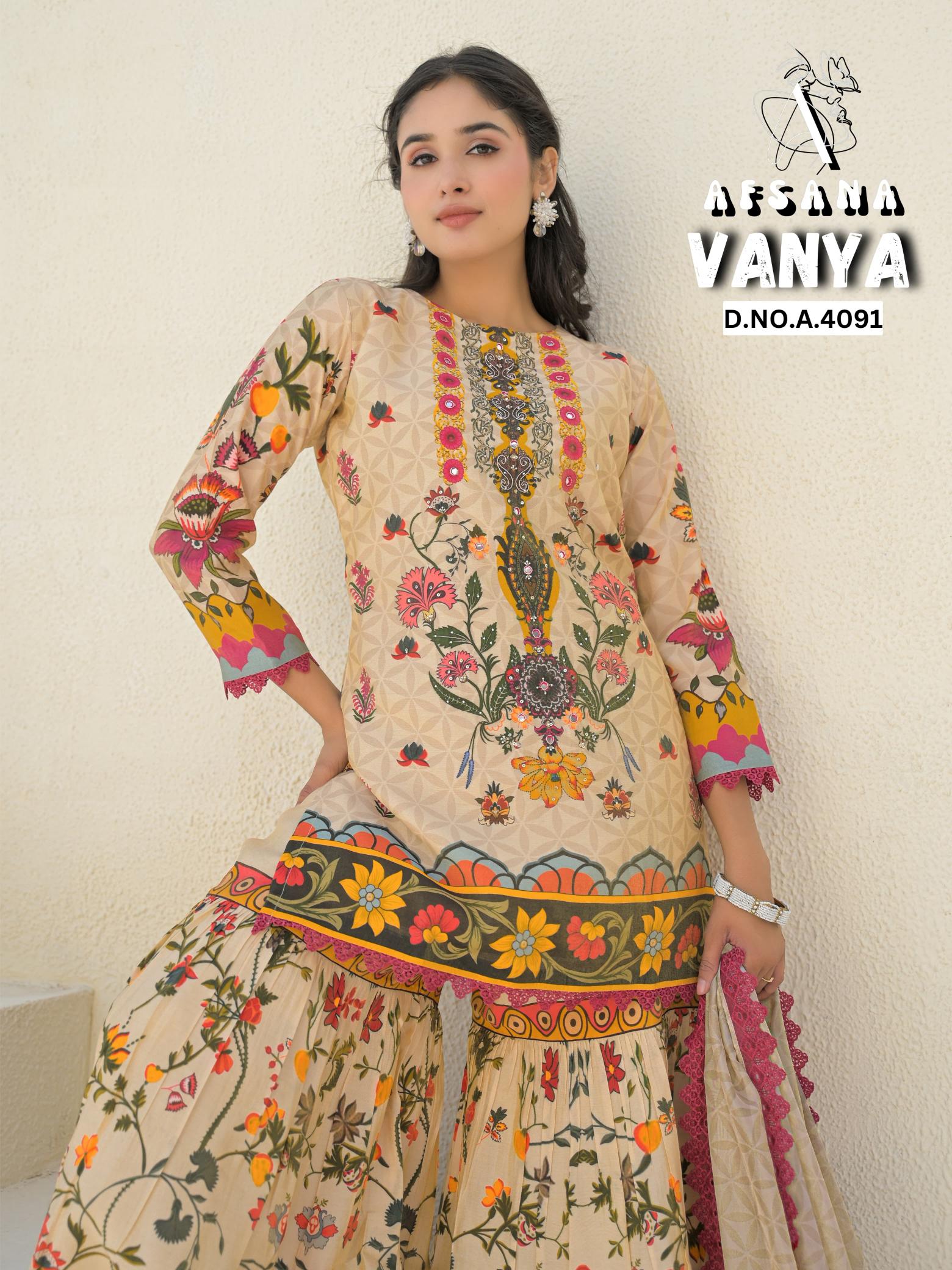 Afsana vanya seemar gold digital print khathli work catalog pakistani lawn suits wholesale in dubai