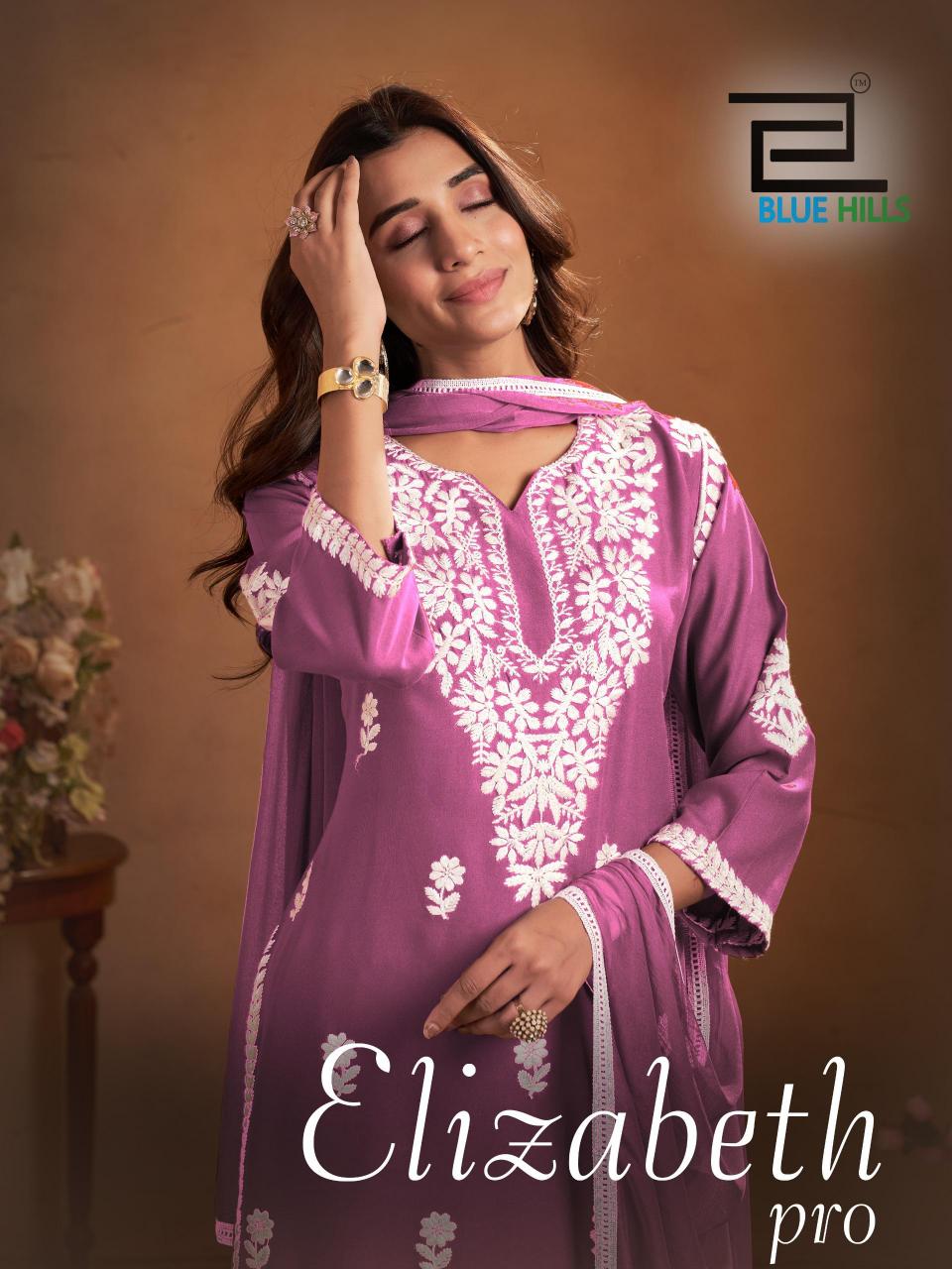 Blue hills elizabeth pro rayon with work top bottom dupatta branded kurtis wholesale
