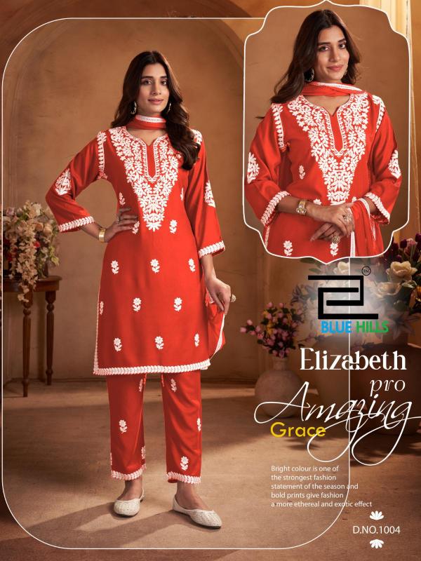 Blue hills elizabeth pro rayon with work top bottom dupatta branded kurtis wholesale