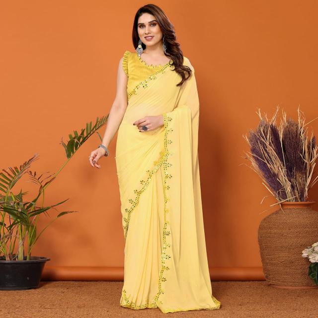 GC bright georgette saree with mirror work wholesale sarees in surat with low price