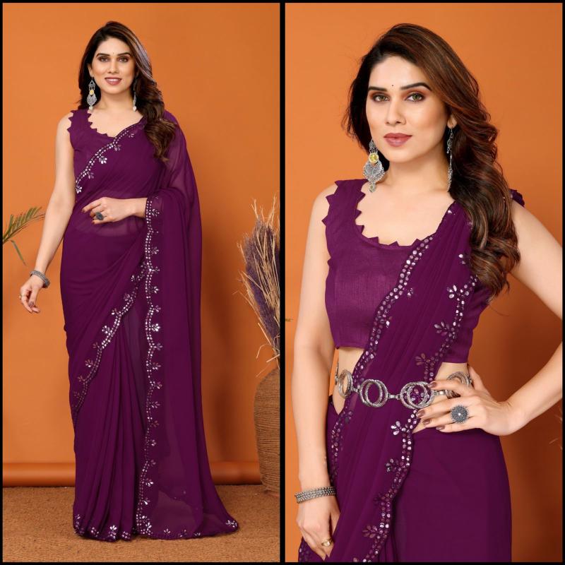 GC bright georgette saree with mirror work wholesale sarees in surat with low price