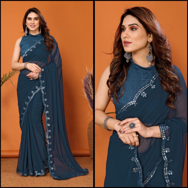 GC bright georgette saree with mirror work wholesale sarees in surat with low price