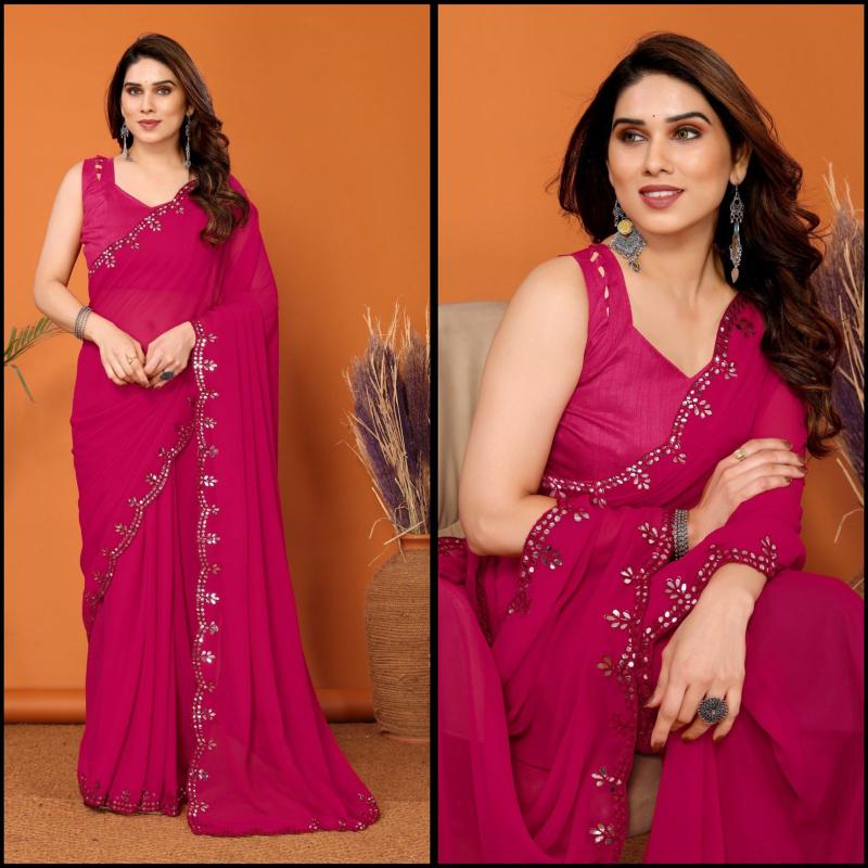 GC bright georgette saree with mirror work wholesale sarees in surat with low price