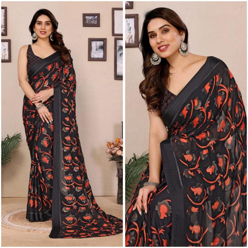 GC bright georgette with satin patta saree surat wholesale market