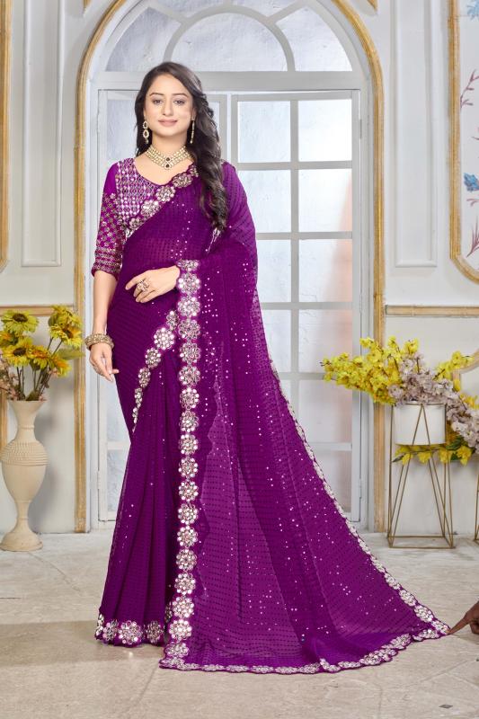 GC pure georgette with mirror work indian fancy sarees