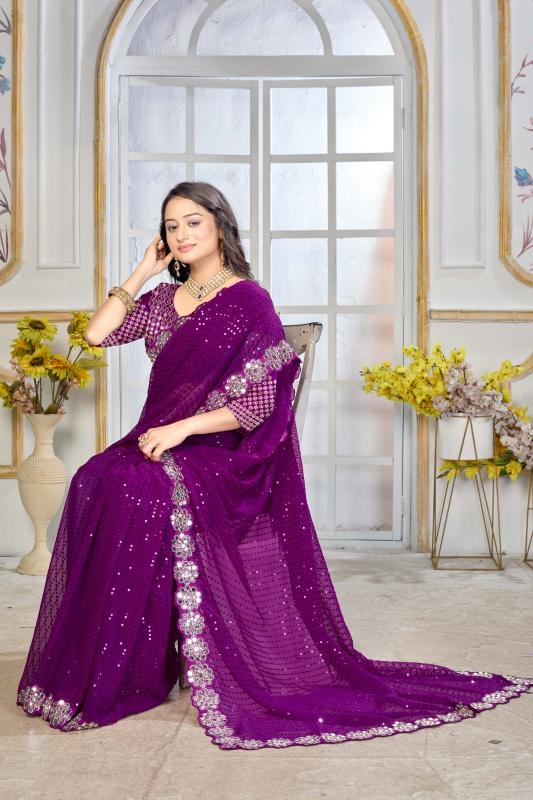 GC pure georgette with mirror work indian fancy sarees