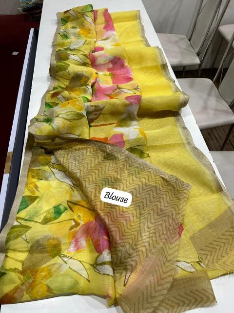 Handloom linen floral digital print saree surat wholesale market