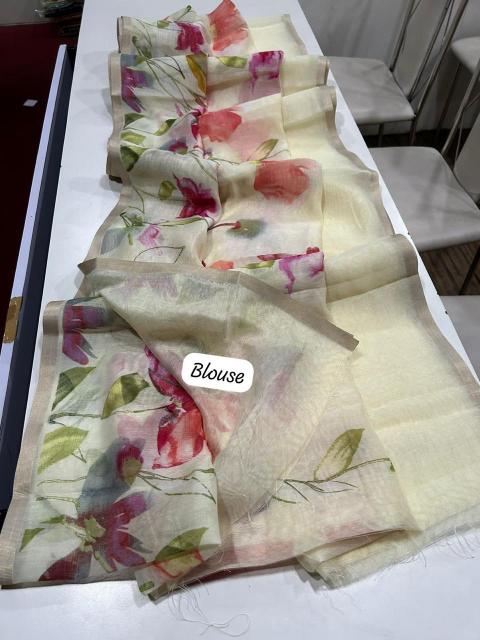 Handloom linen floral digital print saree surat wholesale market